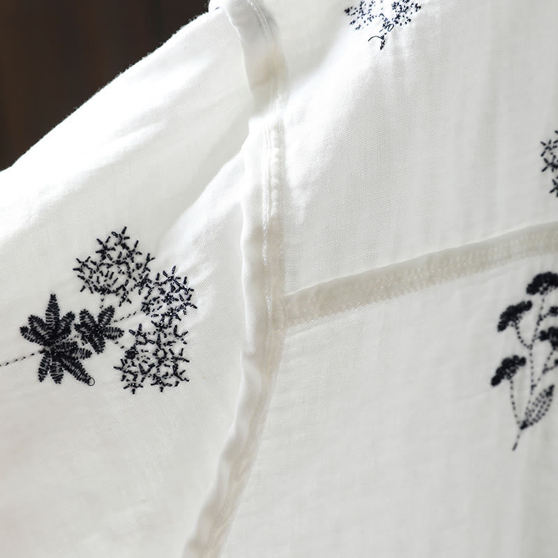 Tactile Cotton Embroidered Long-Sleeve Meditation Shirt