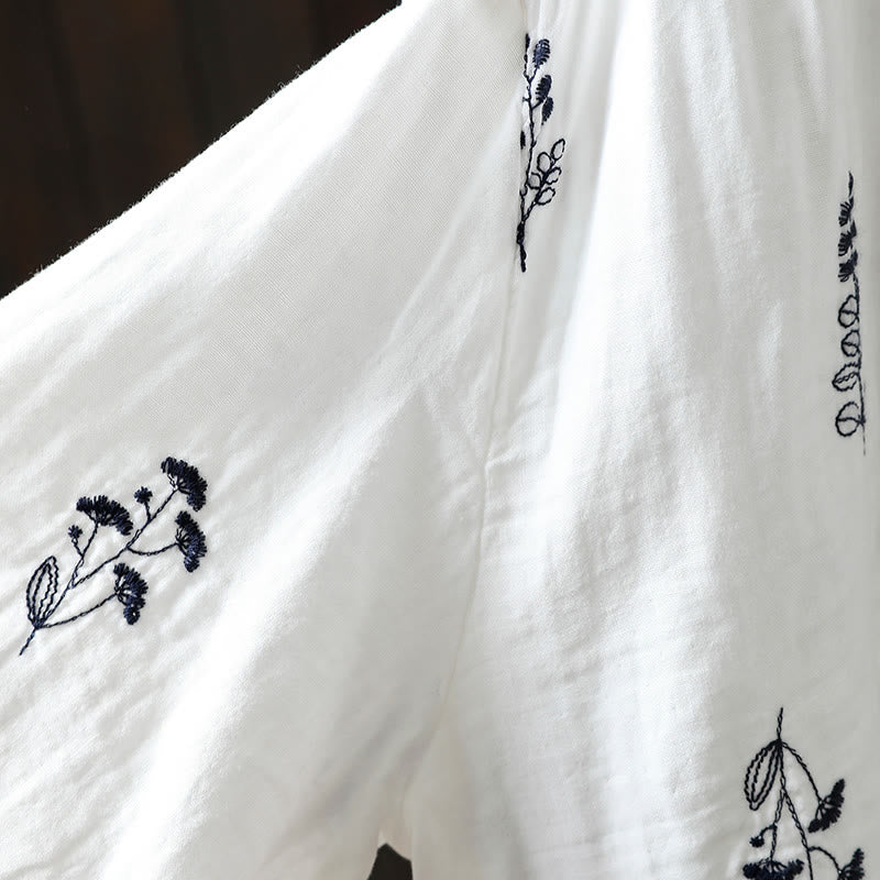 Tactile Cotton Embroidered Long-Sleeve Meditation Shirt