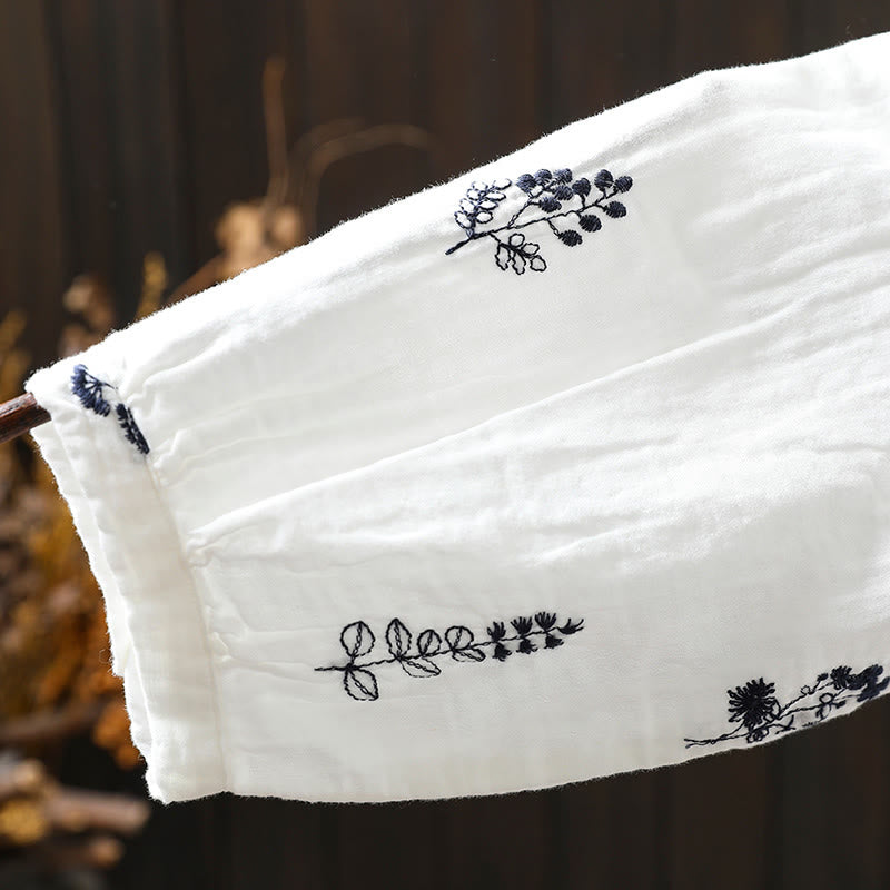 Tactile Cotton Embroidered Long-Sleeve Meditation Shirt