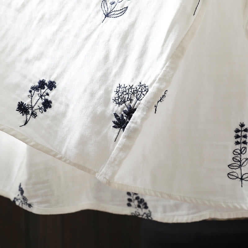 Tactile Cotton Embroidered Long-Sleeve Meditation Shirt