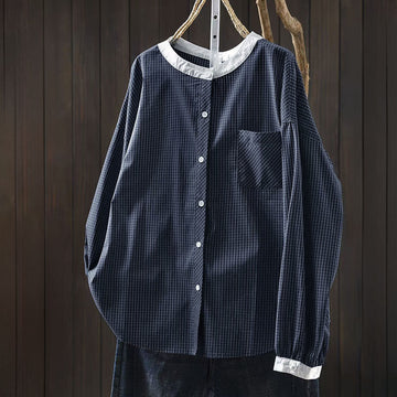 Breathable Cotton Relaxed Plaid Women's Lounge Shirt