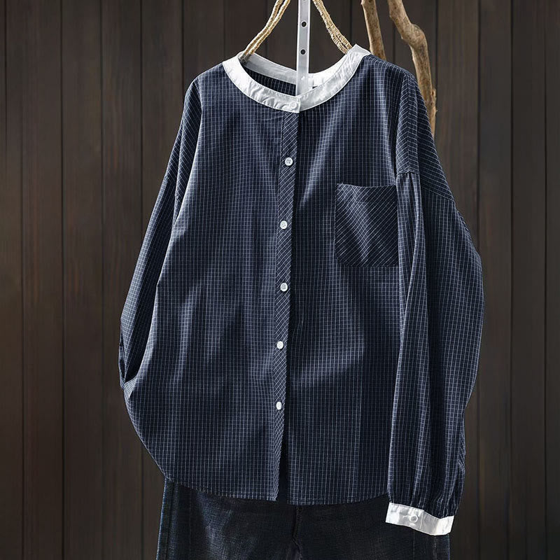 Breathable Cotton Relaxed Plaid Women's Lounge Shirt