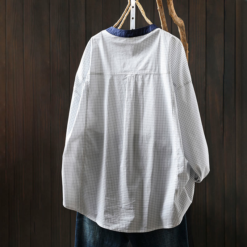 Breathable Cotton Relaxed Plaid Women's Lounge Shirt