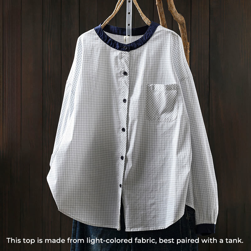 Breathable Cotton Relaxed Plaid Women's Lounge Shirt