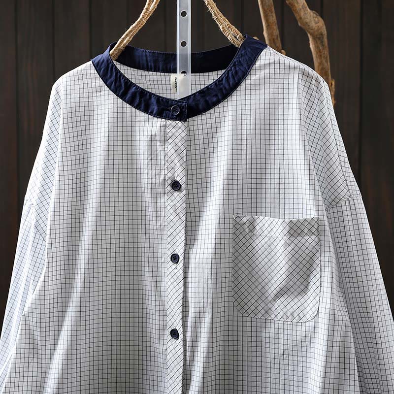 Breathable Cotton Relaxed Plaid Women's Lounge Shirt