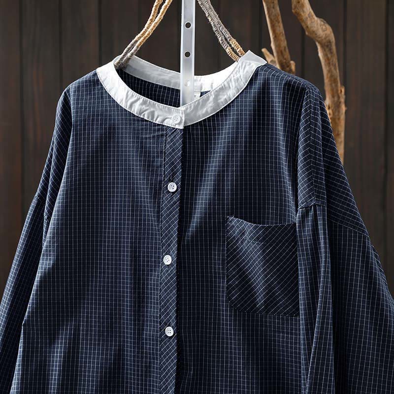 Breathable Cotton Relaxed Plaid Women's Lounge Shirt
