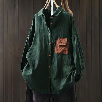 Breathable Cotton Relaxed Stand-Collar Button-Down Shirt