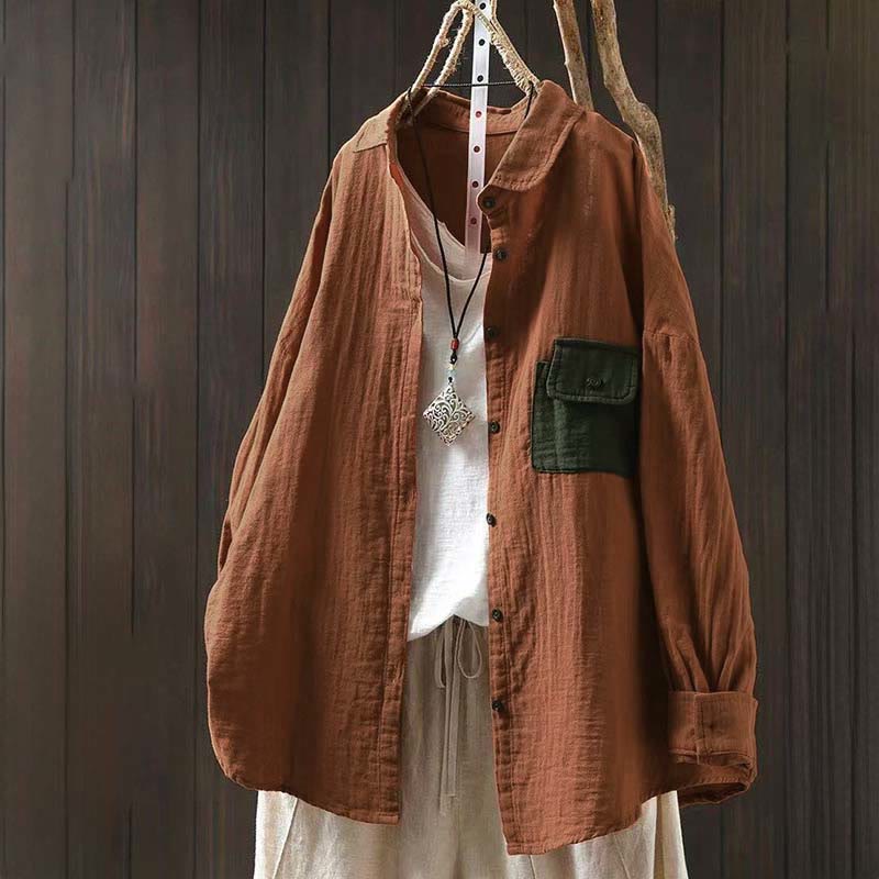 Breathable Cotton Relaxed Stand-Collar Button-Down Shirt