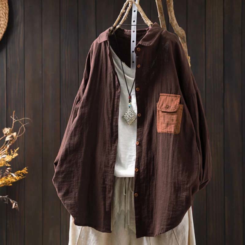 Breathable Cotton Relaxed Stand-Collar Button-Down Shirt
