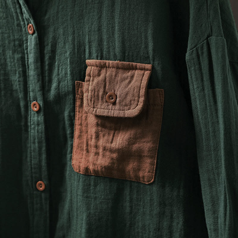 Breathable Cotton Relaxed Stand-Collar Button-Down Shirt