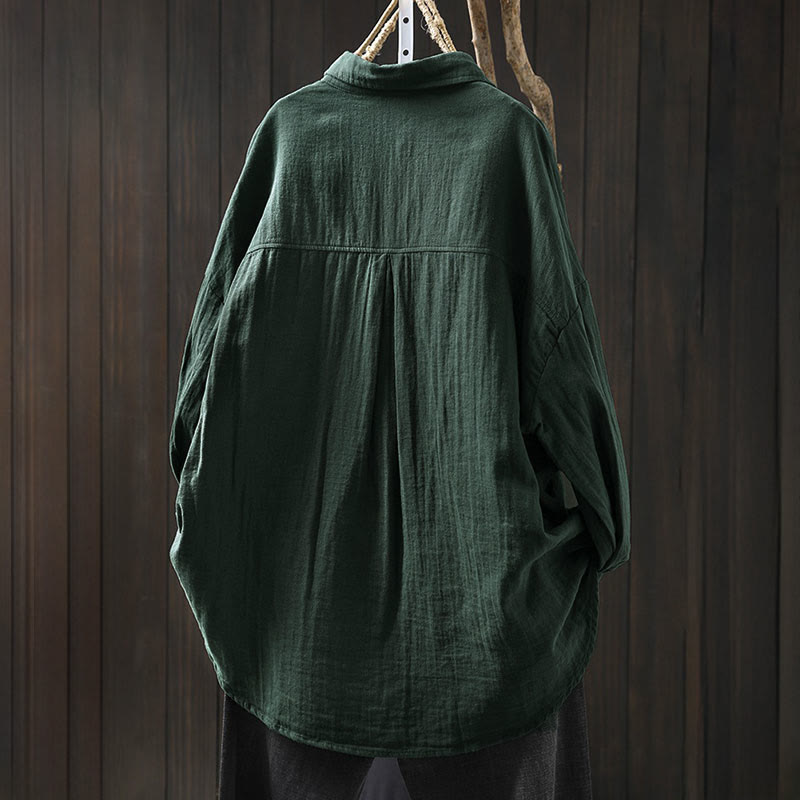 Breathable Cotton Relaxed Stand-Collar Button-Down Shirt