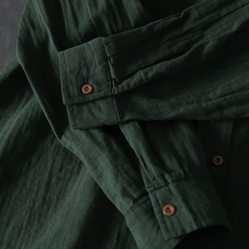 Breathable Cotton Relaxed Stand-Collar Button-Down Shirt