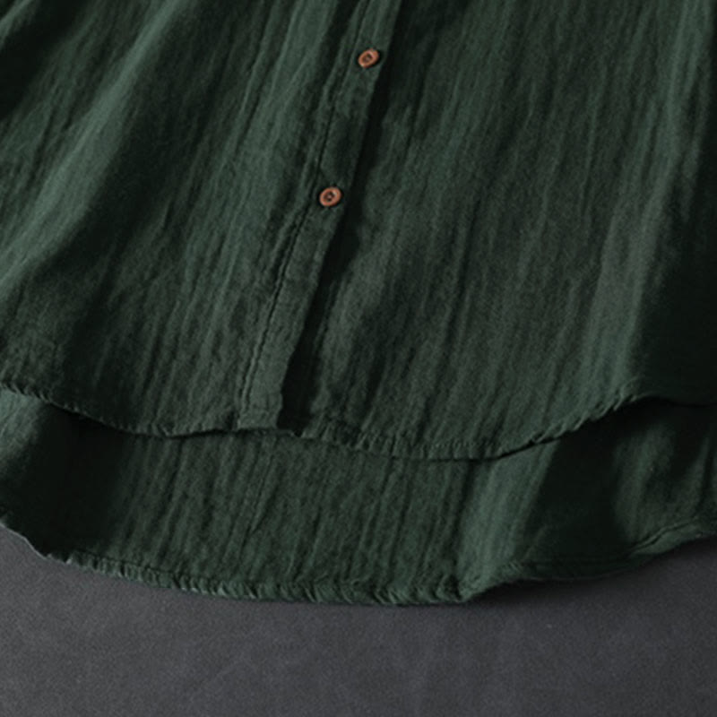 Breathable Cotton Relaxed Stand-Collar Button-Down Shirt