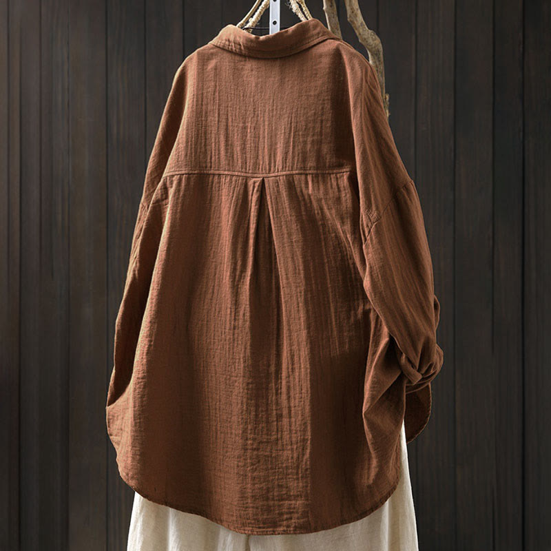 Breathable Cotton Relaxed Stand-Collar Button-Down Shirt