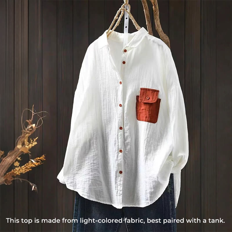 Breathable Cotton Relaxed Stand-Collar Button-Down Shirt
