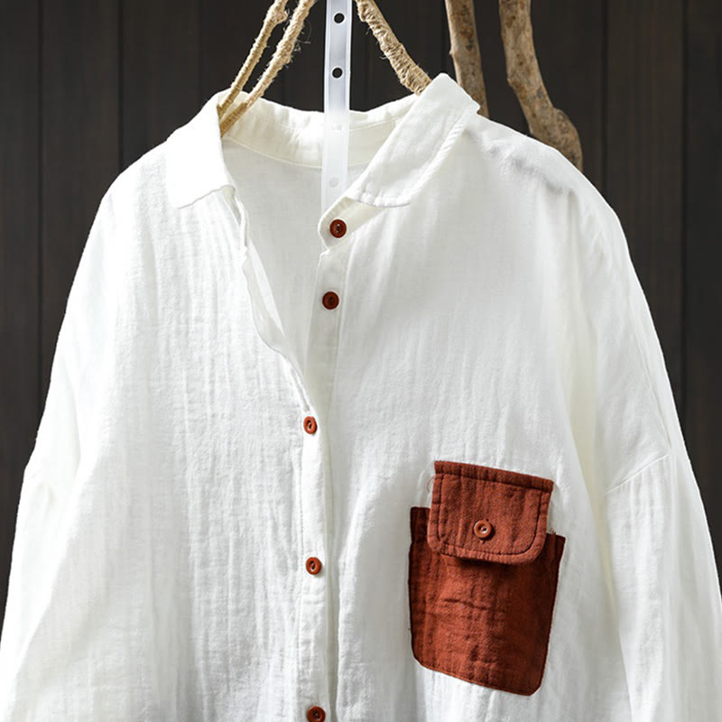 Breathable Cotton Relaxed Stand-Collar Button-Down Shirt