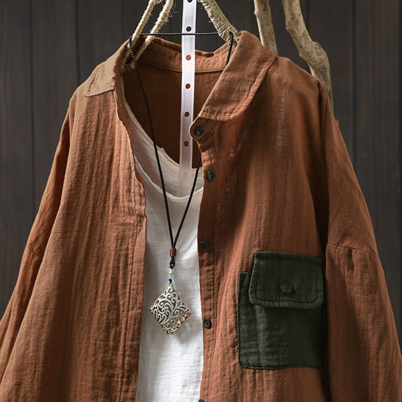 Breathable Cotton Relaxed Stand-Collar Button-Down Shirt