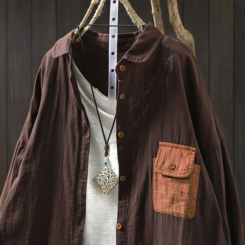Breathable Cotton Relaxed Stand-Collar Button-Down Shirt