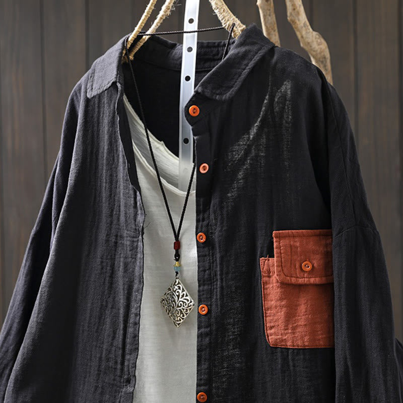 Breathable Cotton Relaxed Stand-Collar Button-Down Shirt