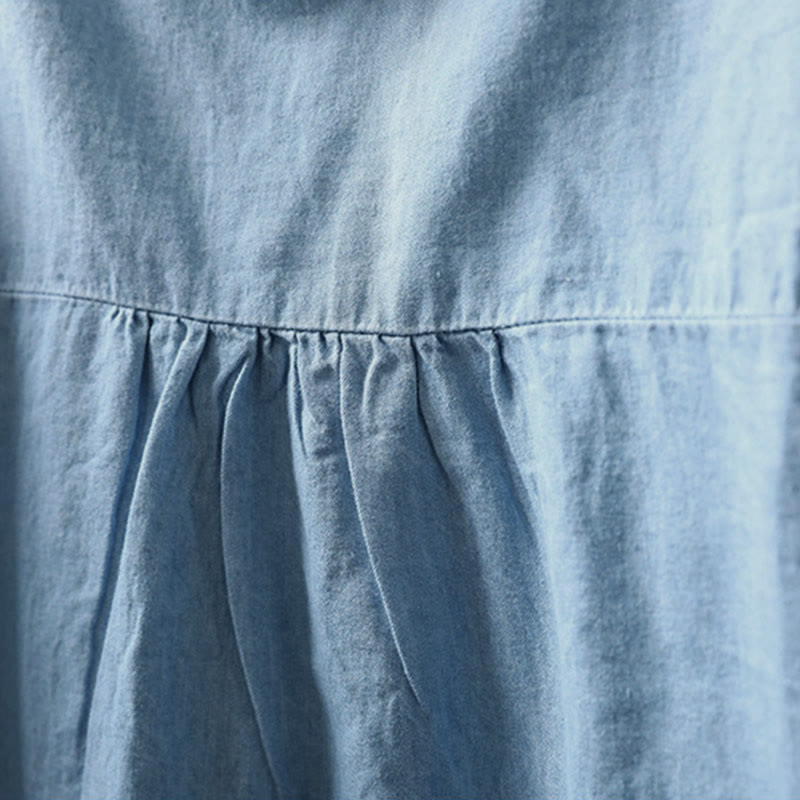 Tactile Cotton Denim Geometric Embroidered Mindful Women's Shirt