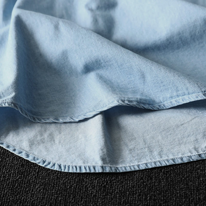 Tactile Cotton Denim Geometric Embroidered Mindful Women's Shirt
