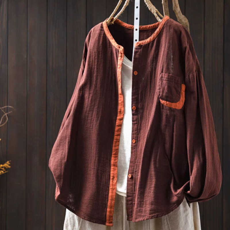 Breathable Cotton Buttoned Long Sleeve Meditation Shirt