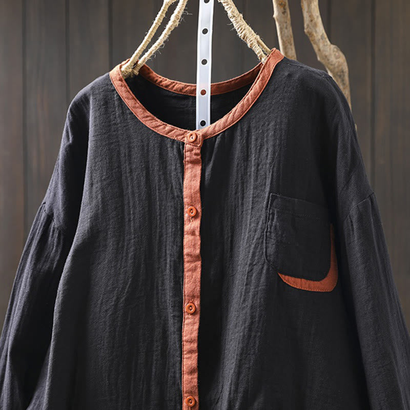 Breathable Cotton Buttoned Long Sleeve Meditation Shirt