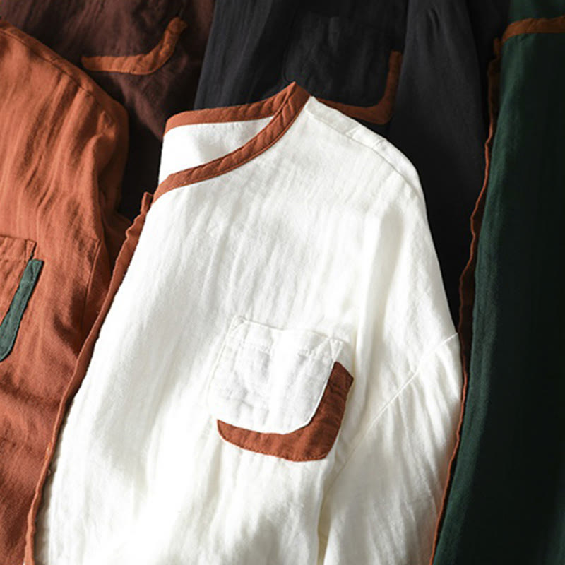 Breathable Cotton Buttoned Long Sleeve Meditation Shirt