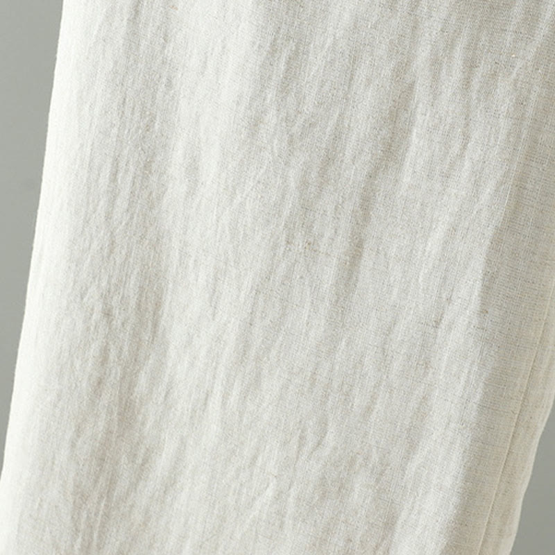 Winter Contrasting Drawstring Cotton Linen Women's Wide Leg Pants With Pockets