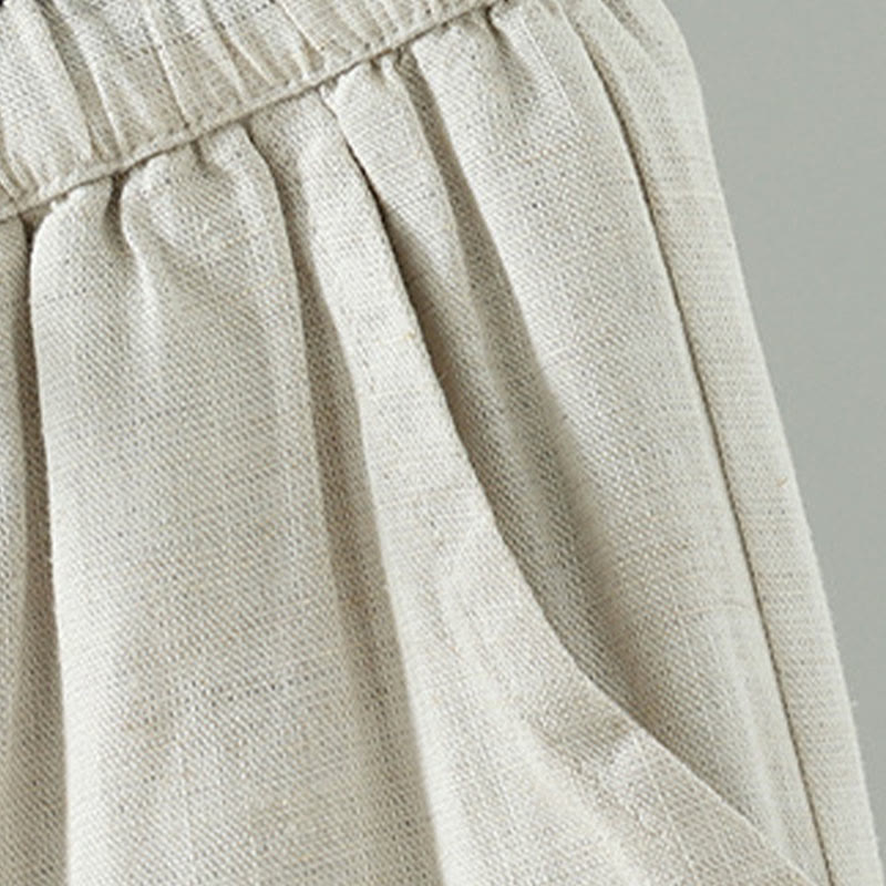 Winter Contrasting Drawstring Cotton Linen Women's Wide Leg Pants With Pockets