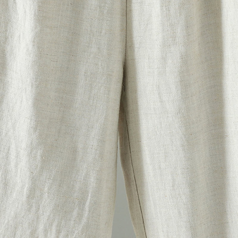 Winter Contrasting Drawstring Cotton Linen Women's Wide Leg Pants With Pockets