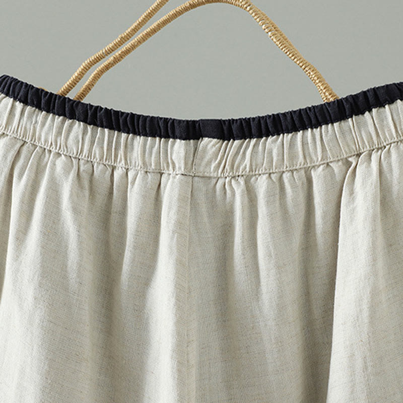 Winter Contrasting Drawstring Cotton Linen Women's Wide Leg Pants With Pockets