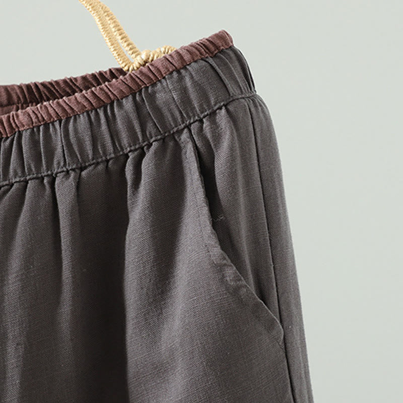 Winter Contrasting Drawstring Cotton Linen Women's Wide Leg Pants With Pockets