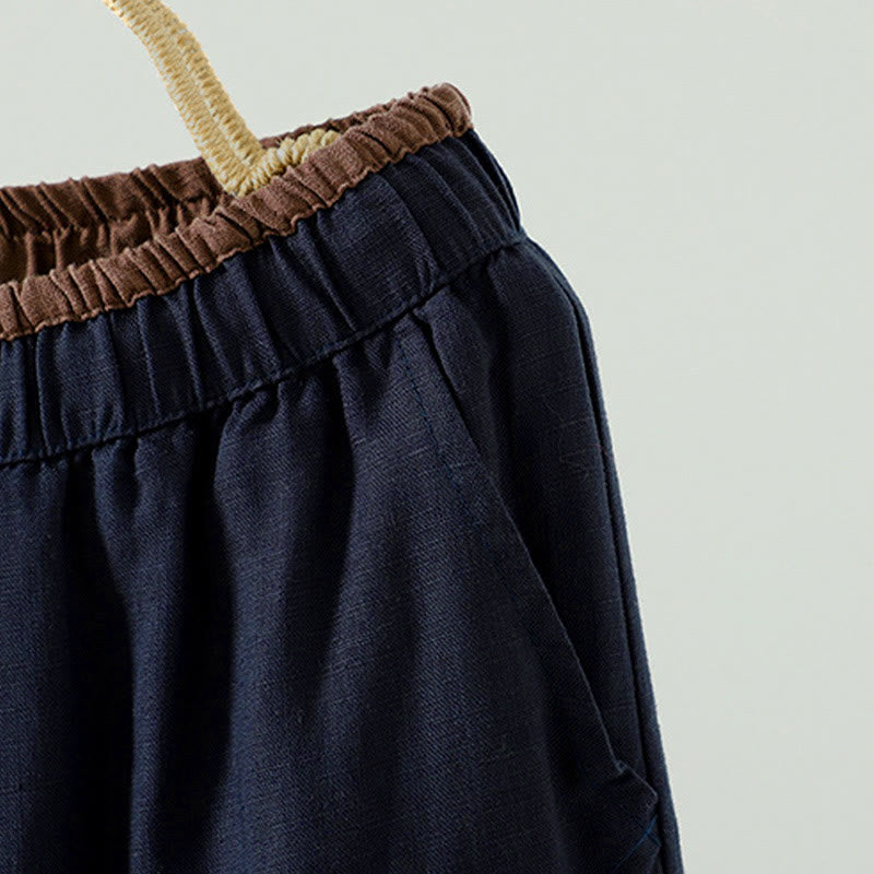 Winter Contrasting Drawstring Cotton Linen Women's Wide Leg Pants With Pockets