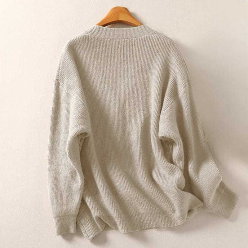 Winter V-Neck Buttons Cotton Women's Long Sleeve Knitted Cardigan