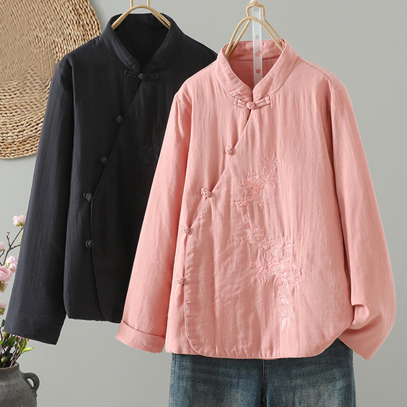 Winter Solid Flower Long Sleeve Cotton Women's Thermal Jacket