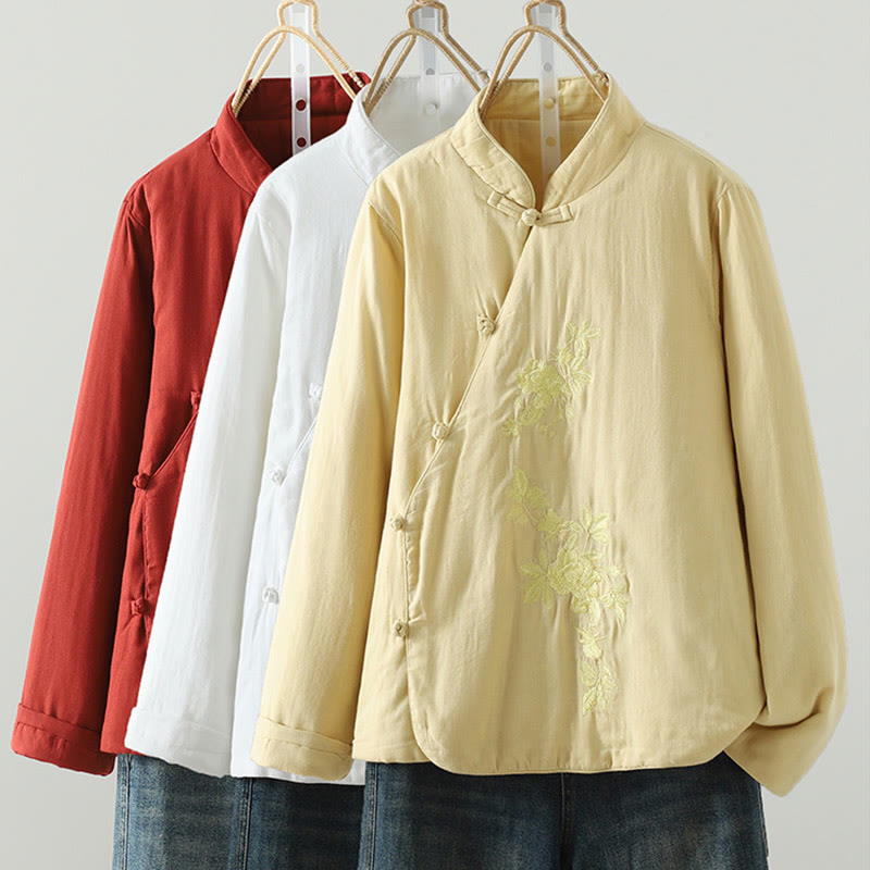 Winter Solid Flower Long Sleeve Cotton Women's Thermal Jacket