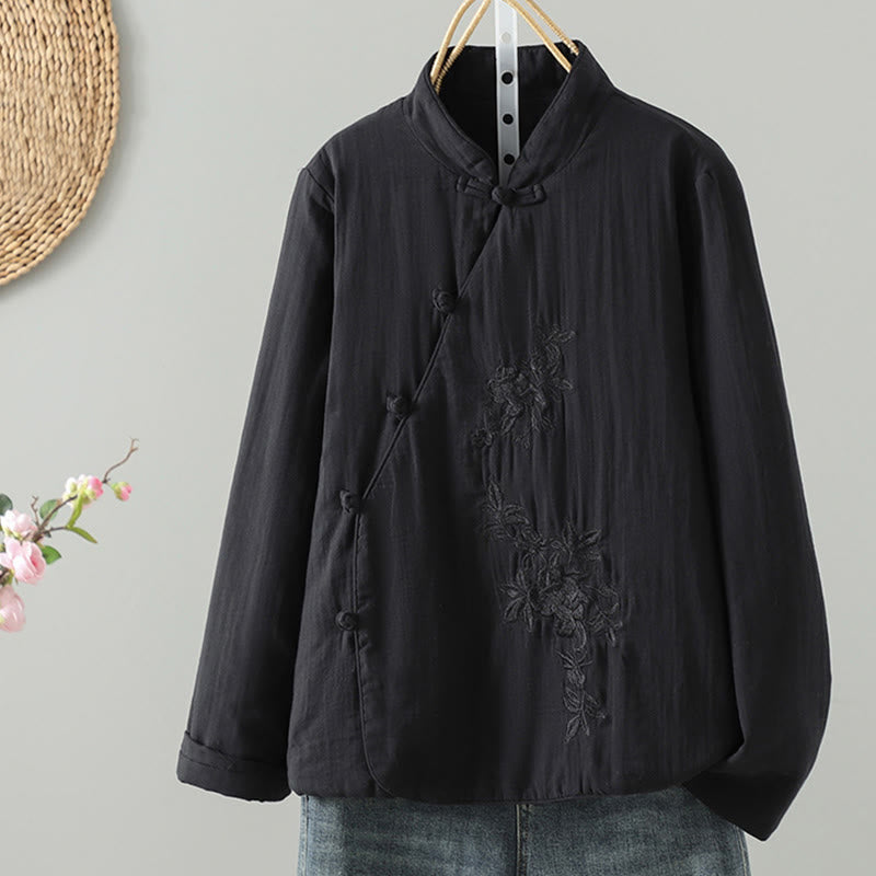 Winter Solid Flower Long Sleeve Cotton Women's Thermal Jacket