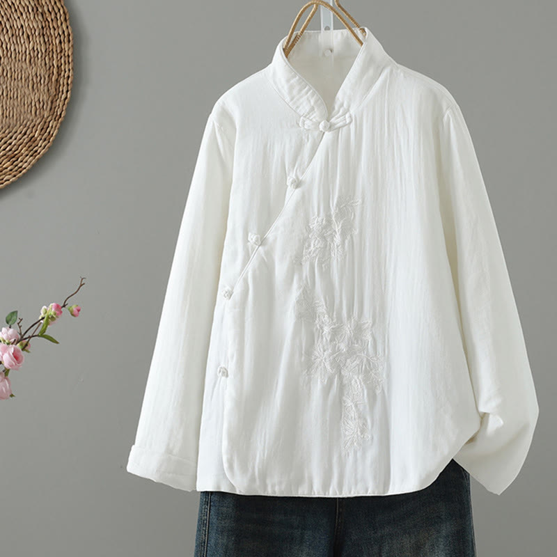 Winter Solid Flower Long Sleeve Cotton Women's Thermal Jacket