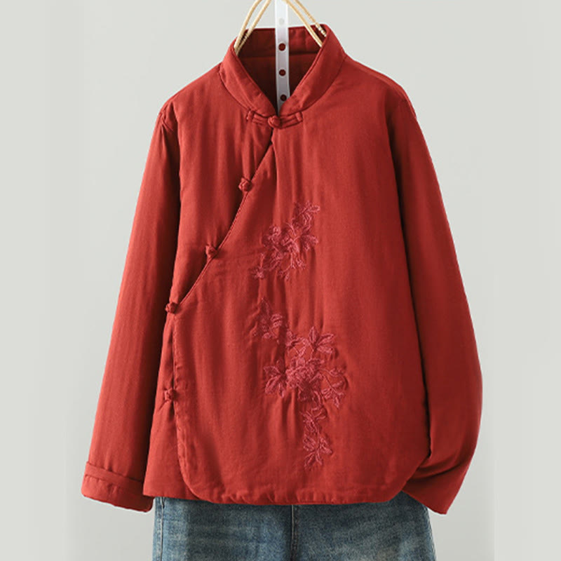 Winter Solid Flower Long Sleeve Cotton Women's Thermal Jacket