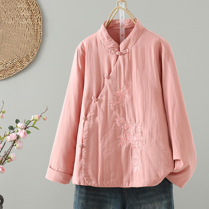 Winter Solid Flower Long Sleeve Cotton Women's Thermal Jacket