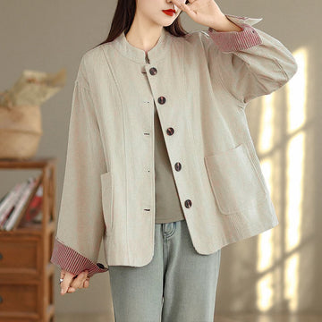 Tactile Corduroy Stand-Collar Mindful Jacket with Pockets