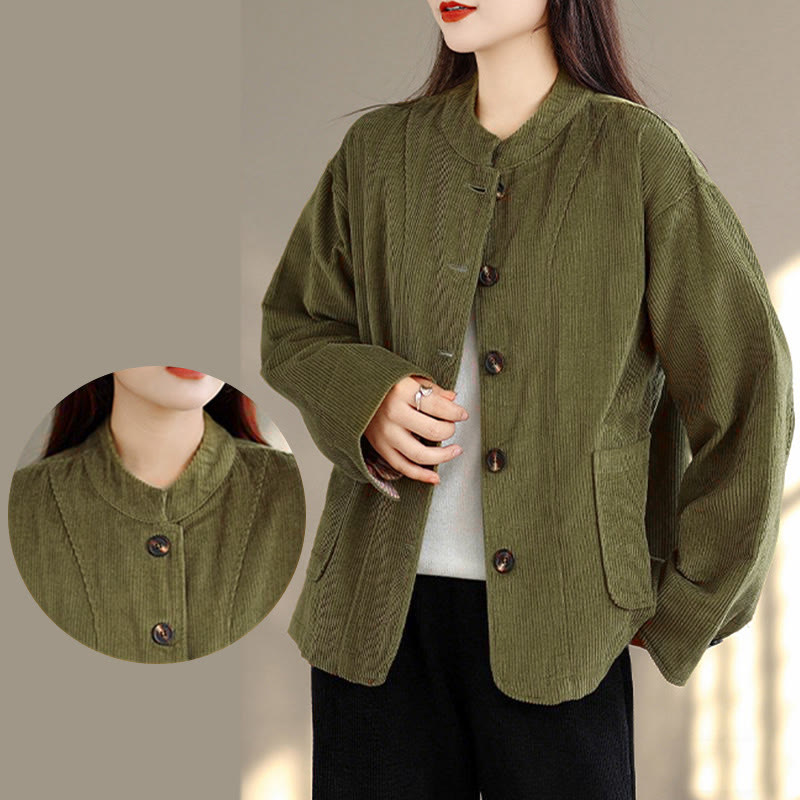 Tactile Corduroy Stand-Collar Mindful Jacket with Pockets