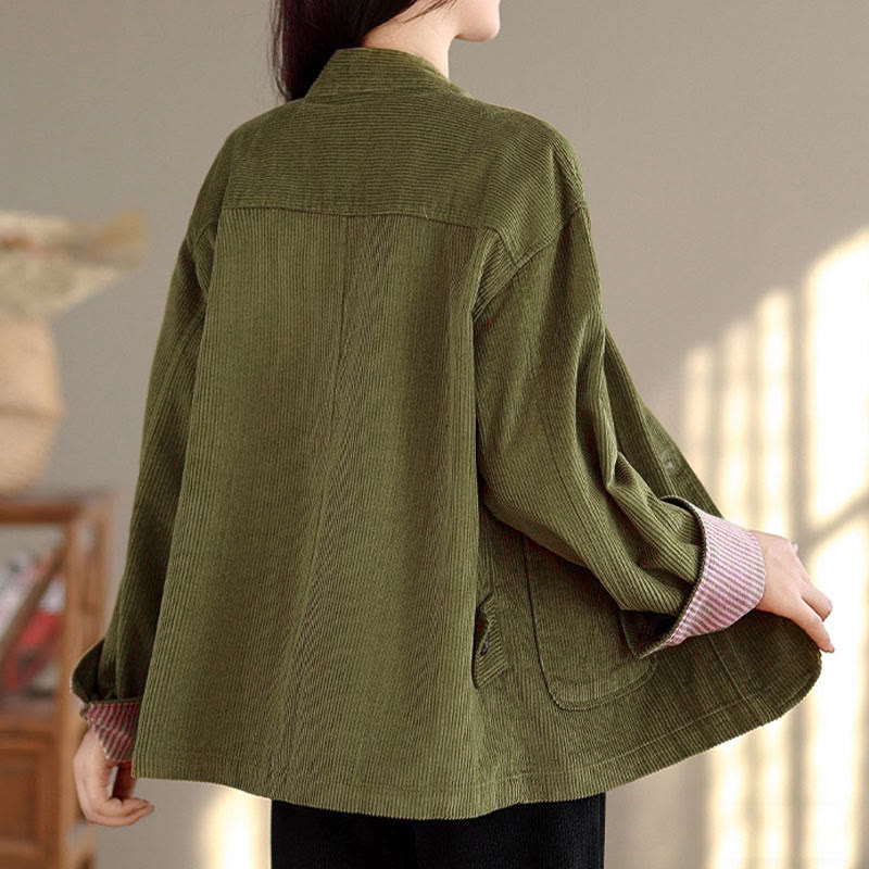 Tactile Corduroy Stand-Collar Mindful Jacket with Pockets