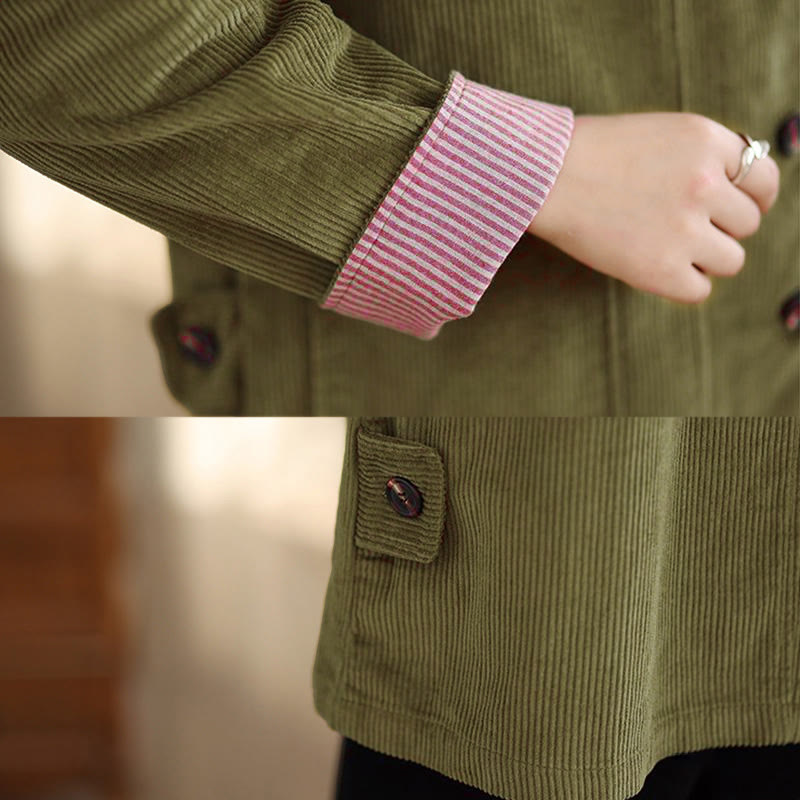 Tactile Corduroy Stand-Collar Mindful Jacket with Pockets