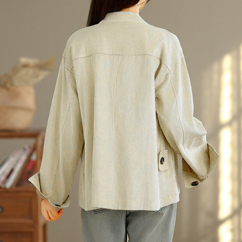 Tactile Corduroy Stand-Collar Mindful Jacket with Pockets