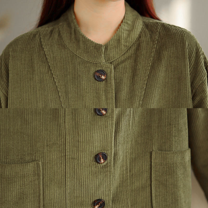 Tactile Corduroy Stand-Collar Mindful Jacket with Pockets
