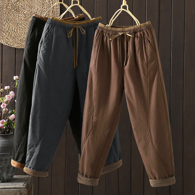 Plain Cotton Women's Harem Thermal Pants With Pockets