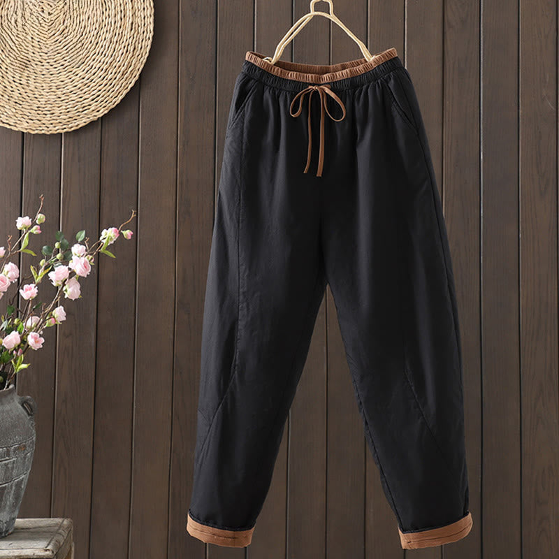 Plain Cotton Women's Harem Thermal Pants With Pockets