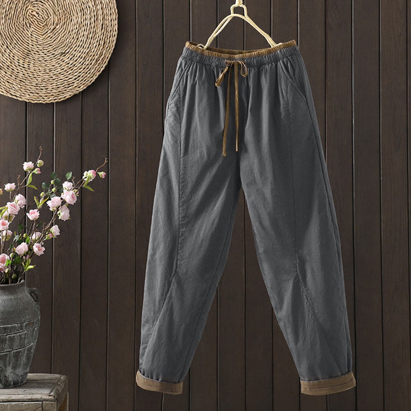 Plain Cotton Women's Harem Thermal Pants With Pockets